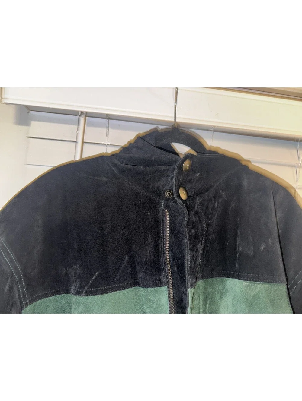 Vintage Outbrook Leather Hooded Coat Jacket Color Block Retro Hip Hop Women's 1X